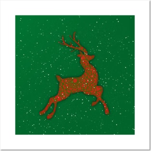 Red Flying Reindeer Mandala in the Green Sky Posters and Art